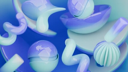 Wall Mural - Abstract geometric design with glossy blue and white shapes. Perfect for modern backgrounds, digital art, web design, or minimalist branding projects.