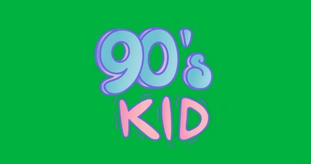 Wall Mural - neon-inspired '90's kid' text appearing fully formed staying static on transparent backdrop