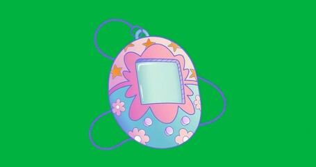 Appearing transparently, pastel virtual pet toy rotating clockwise showing floral motifs, buttons