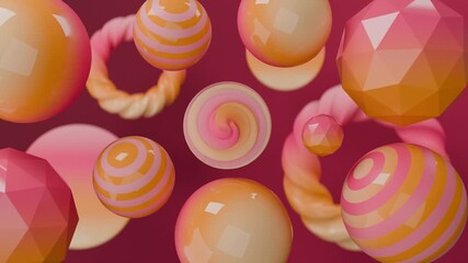 3d render of floating pink and orange objects, suitable for digital design projects, print materials, and advertising campaigns. Creative and vibrant element for various creations.