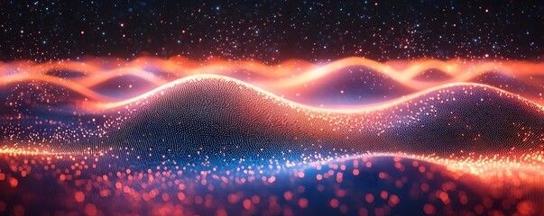 Wall Mural - futuristic digital landscape with abstract quantum waves glowing particles and flowing energy creati