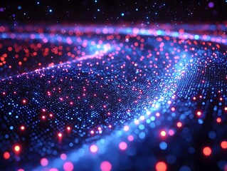 Wall Mural - abstract digital waves of luminous blue and red particles flowing to form a dynamic futuristic netwo