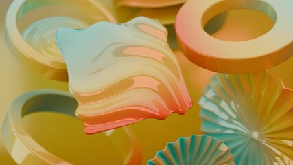 Wall Mural - Abstract glossy shapes with gradient colors and ring elements, ideal for modern designs, backgrounds, and creative projects with a vibrant touch.