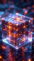 Digital cube, glowing circuits