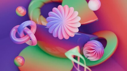 Wall Mural - Spheres, flower shapes, and rings in an abstract design suitable for backgrounds, graphic design, prints, patterns, and web banners.