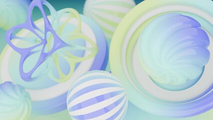 Wall Mural - Pastel colored spheres and geometric shapes in an abstract setting. Ideal for design projects, web backgrounds, and digital art creations.