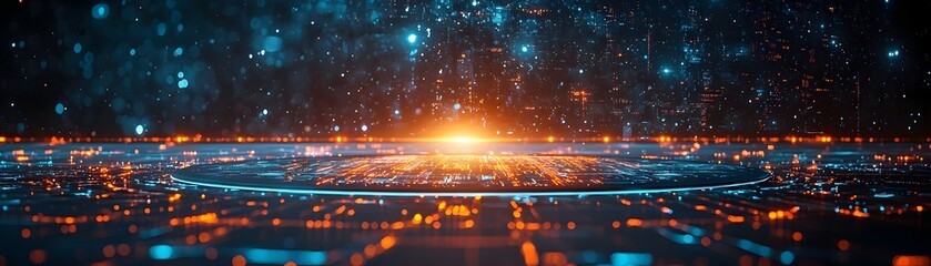 Wall Mural - futuristic glowing platform in a digital network symbolizing advanced technology and global data con