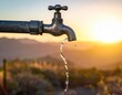 © Kitta Studio - Water Faucet with Flowing Water Against Scenic Sunset Background