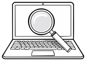 Magnifying glass focused on Laptop screen representing search engine optimization and digital investigation on computer networks