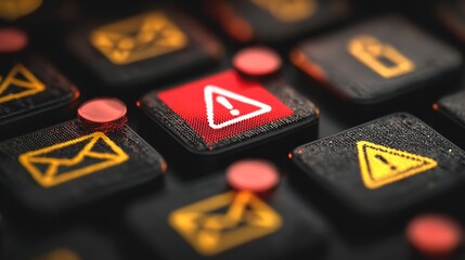A stark warning Security breach and alert icons signal digital danger with potential hacking and vulnerabilities on dark