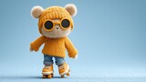 cute toy bear character in hoodie and sunglasses on skates