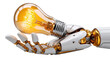 © Mr.A - Robot Hand and the Lit Bulb: A cutting-edge robotic hand delicately cradles a shining, luminous light bulb. Symbolizing innovation, ingenuity, and the sparking of brilliant ideas.