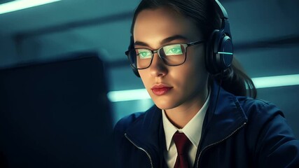 Focused coder works on a computer late at night, a hacker is surprised and shocked by the