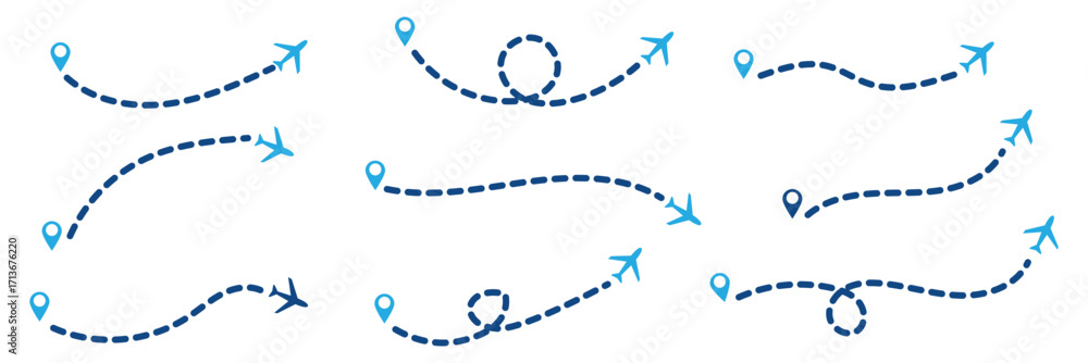 Flight plane map. Plane flight with arrow. Airline map route. Airplane ...
