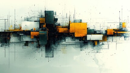 Abstract geometric cityscape; digital art; urban background; technology concept; website banner