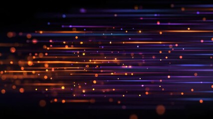 Wall Mural - Colorful light streak glow with vibrant particle motion creating dynamic abstract background full of energy and glowing orange purple tones in dark setting