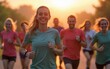© Jordan - Dynamic running club with coach energizing the group. High quality