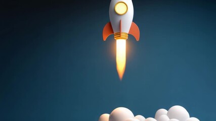 Wall Mural - rocket launch with bright flame and smoke clouds on dark blue background showcasing innovation, prog
