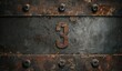 © Surappe - Rusted metal plate with number three
