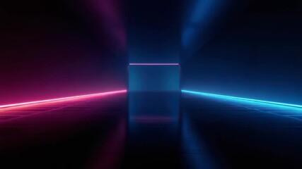 Wall Mural - neon light corridor glowing with pink and blue reflections on shiny floor, futuristic vibrant atmosp