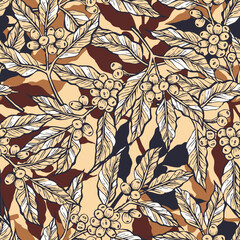 Wall Mural - Vector vintage seamless pattern with coffee branch. Pattern for art print, fabric and packaging design.