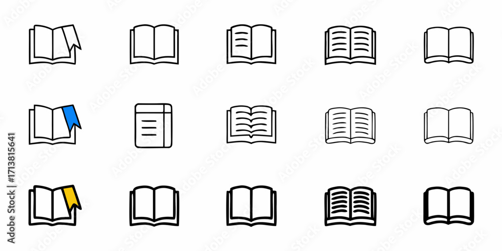 Explore knowledge with diverse open book icons, symbolizing learning ...