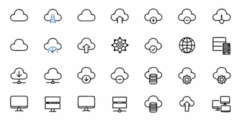 Dynamic cloud computing icons representing data storage, network, and digital services for modern technology concepts