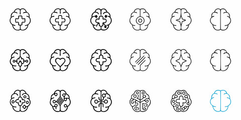 Modern brain icons represent ideas, intelligence, and innovative concepts for technology and healthcare