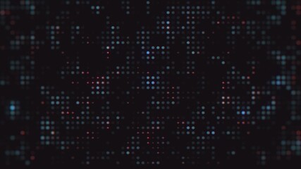 Abstract digital grid pattern glowing blue and red dots on black background futuristic technology