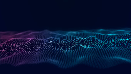 Wall Mural - Abstract blue futuristic background. Technological wave of information data flow. 3D rendering.