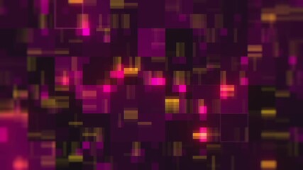 Abstract Digital Glitch Pattern Purple Pink Yellow Neon Glow Geometric Blocks Data Flow Network