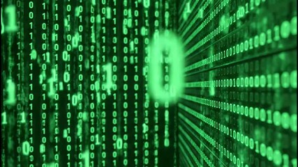 Dynamic digital rain of green binary code cascades, illustrating complex data flow and futuristic technology in a virtual cyberspace environment
