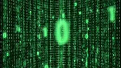 Dynamic green digital stream of binary code flowing through a futuristic cyberspace network