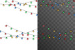 © Felicety - Christmas garland with multicolored glowing bulbs isolated on transparent background. Festive holiday light string decoration for Christmas party, New Year celebration, seasonal design, or winter even