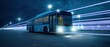 © TPS Studio - A sleek bus illuminated at night, surrounded by dynamic light trails, showcasing urban transportation in a modern setting.