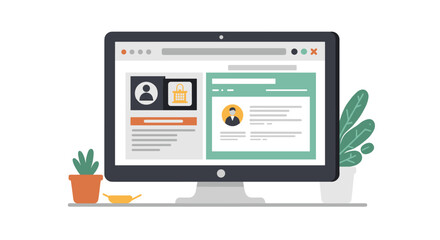 Modern user interface on desktop screen with online profile concept