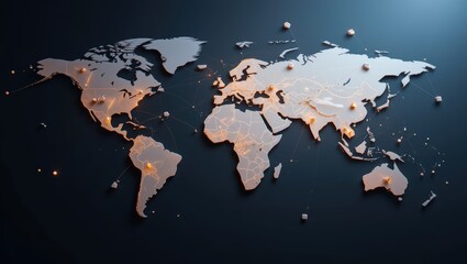 Wall Mural - Detailed World Map with Illuminated Regions and Modern Design Elements on Dark Background