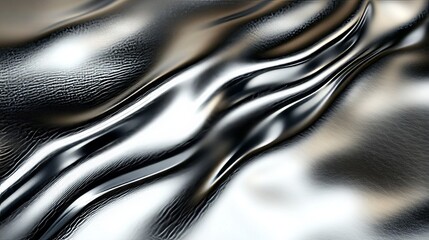 Sticker - liquid chrome surface reflecting light, abstract metallic texture with swirling gradient design