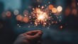 © Annamorphosis - Close-up of a human hand holding a dazzling sparkler with bokeh lights