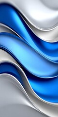 Wall Mural - modern abstract art with stylish waves of steel blue and shimmering silver, perfect for home decor
