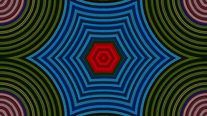 Wall Mural - 3D animation beautiful video colorful abstract bright light energy 4K of smooth lines waves glittering light effect on round shape in center, black background