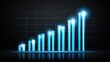 © ittipol - A futuristic bar graph glowing with digital blue light, representing growth and progress in financial data. Ideal for illustrating advancements, success, and business analytics.