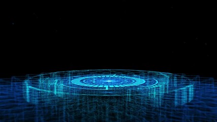 Wall Mural - Futuristic Digital Interface with Blue Holographic Grids in a Cybernetic Concept