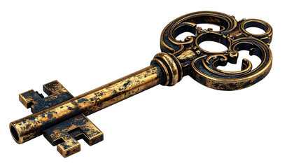 Antique key, ornate and aged