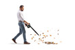 © Ljupco Smokovski - Full length profile shot of a man blowing dry autumn leaves with a leaf blower