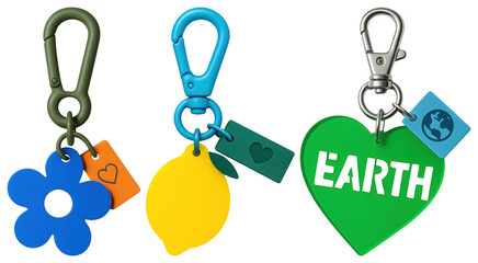 Wall Mural - PNG Colorful keychains with nature themes, element set on transparent background