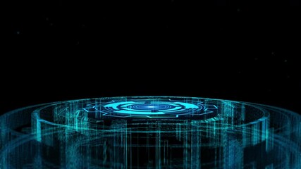 Wall Mural - Futuristic Digital Interface with Blue Glowing Circular Patterns on Black Background