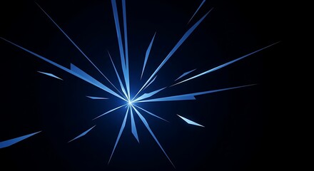 Canvas Print - Sharp Blue Light Rays Bursting from Center on Black Background image photo