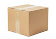 © PICSPRO - Isolated brown corrugated cardboard box with clear packing tape for shipping and storage