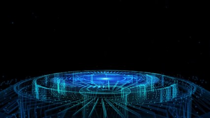 Wall Mural - Futuristic Digital Interface with Blue Neon Lights and Holographic Design